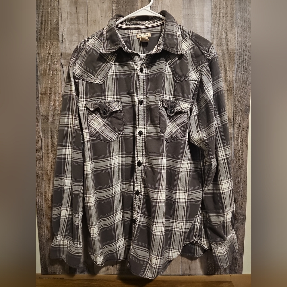 Arizona shirt mens size large button down long sleeve plaid flannel regular fit